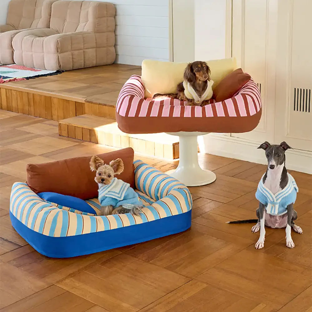 Trendy Striped Cosy Orthopaedic Dog Sofa Bed - Snug Couch