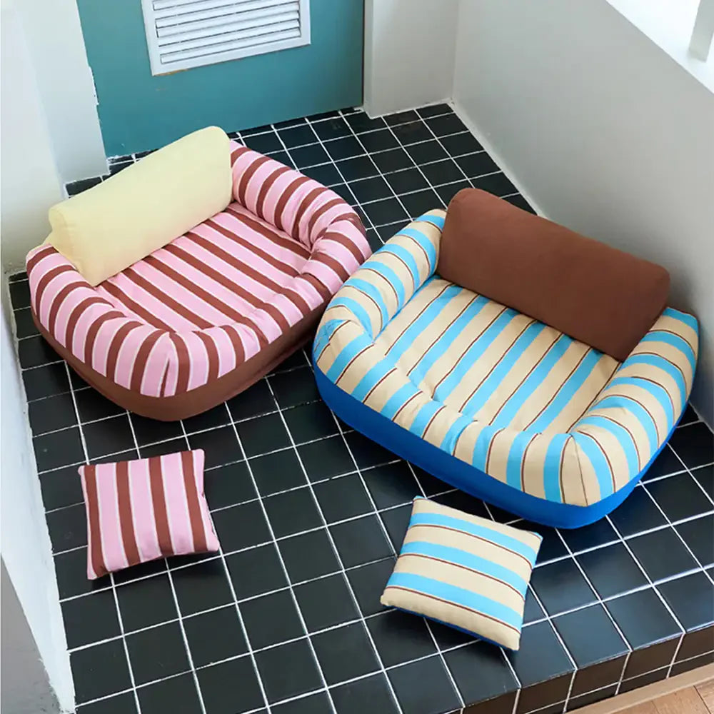 Trendy Striped Cosy Orthopaedic Dog Sofa Bed - Snug Couch