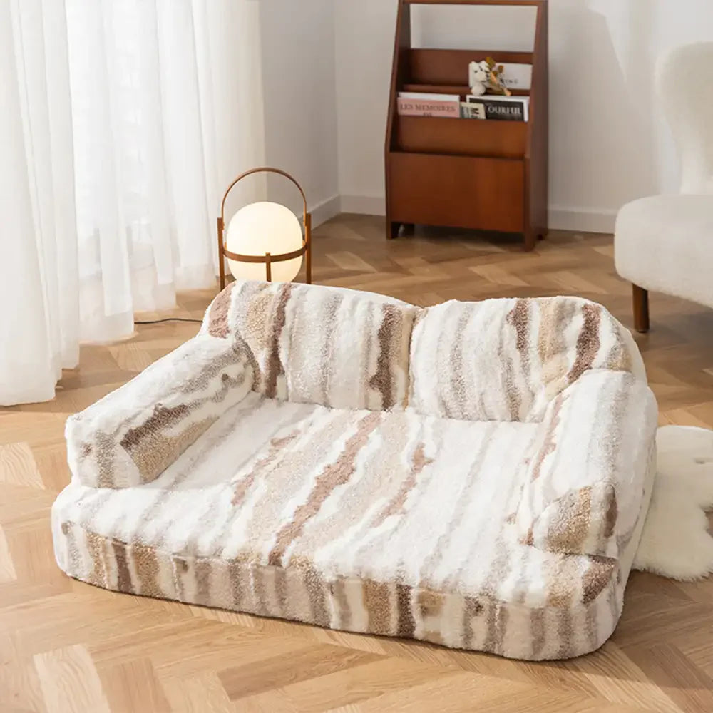 Trendy Tie-Dye Faux Lamb Wool Spine Protection Snuggly Dog Sofa Bed