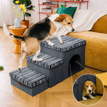 Foldable Dog Stairs with Storage and Condo Dog Steps - Funnyfuzzy SnugNest