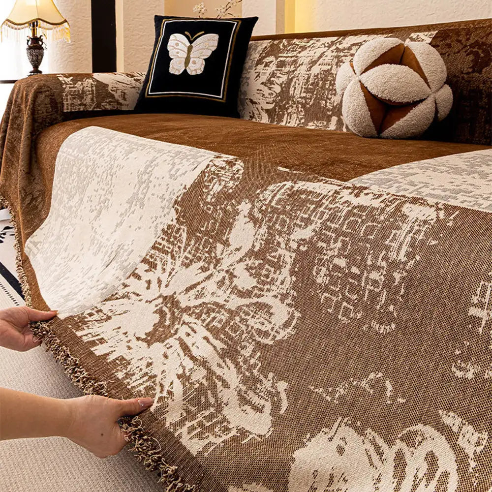 Vintage Botanical Jacquard Chenille Scratch-Resistant Sofa Throw Blanket Sofa Cover