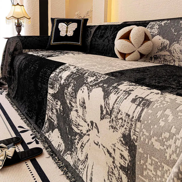 Vintage Botanical Jacquard Chenille Scratch-Resistant Sofa Throw Blanket Sofa Cover