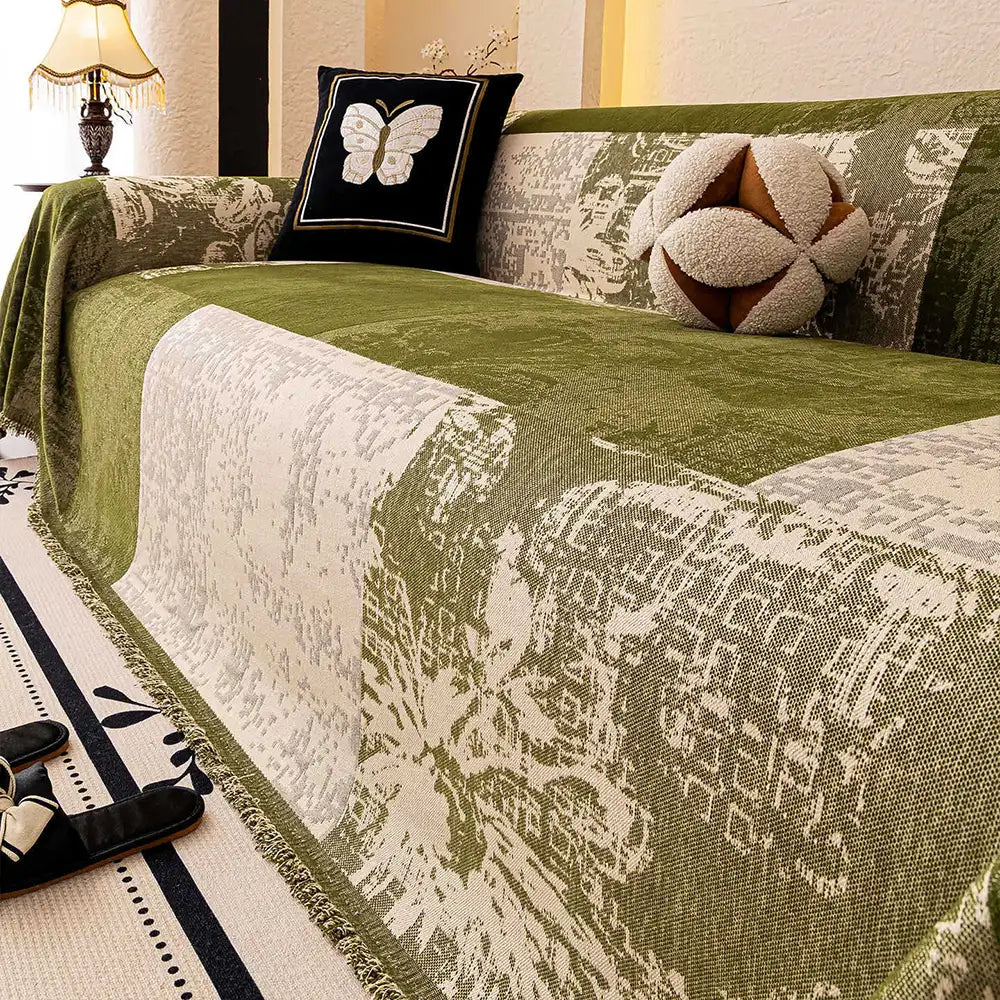 Vintage Botanical Jacquard Chenille Scratch-Resistant Sofa Throw Blanket Sofa Cover