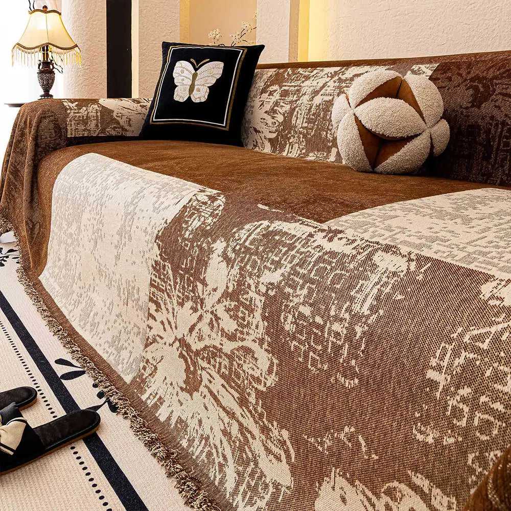 Vintage Botanical Jacquard Chenille Scratch-Resistant Sofa Throw Blanket Sofa Cover