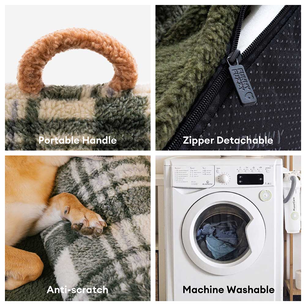 Vintage Chequered Washable Calming Dog & Cat Sofa Bed