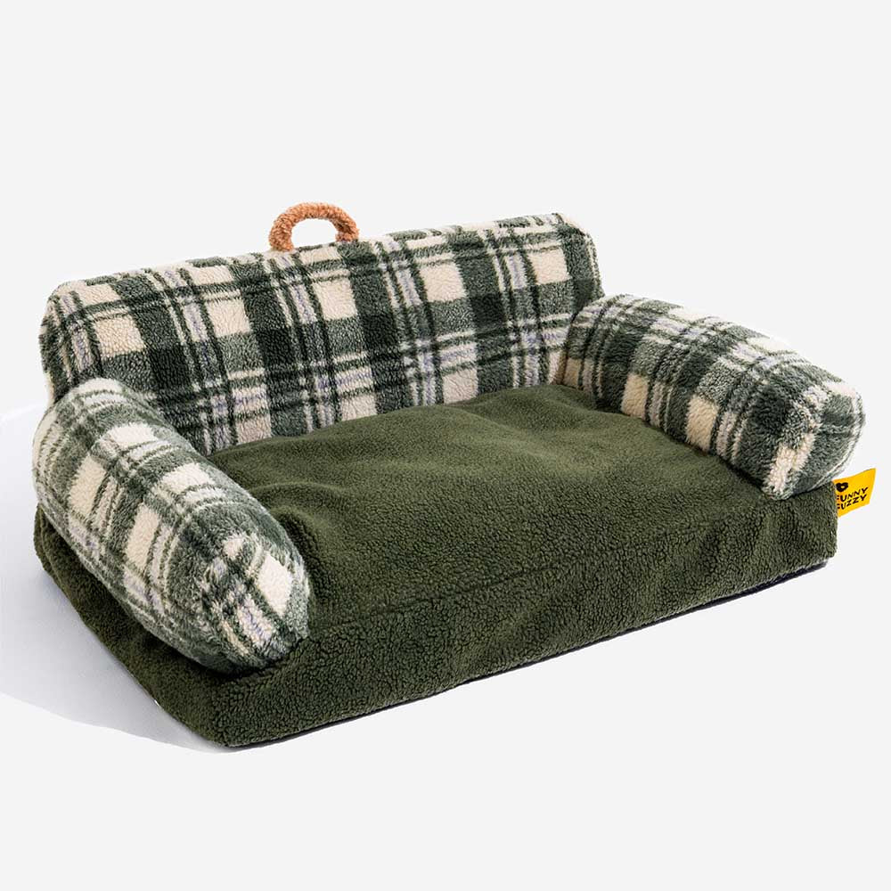 Vintage Chequered Washable Calming Dog & Cat Sofa Bed
