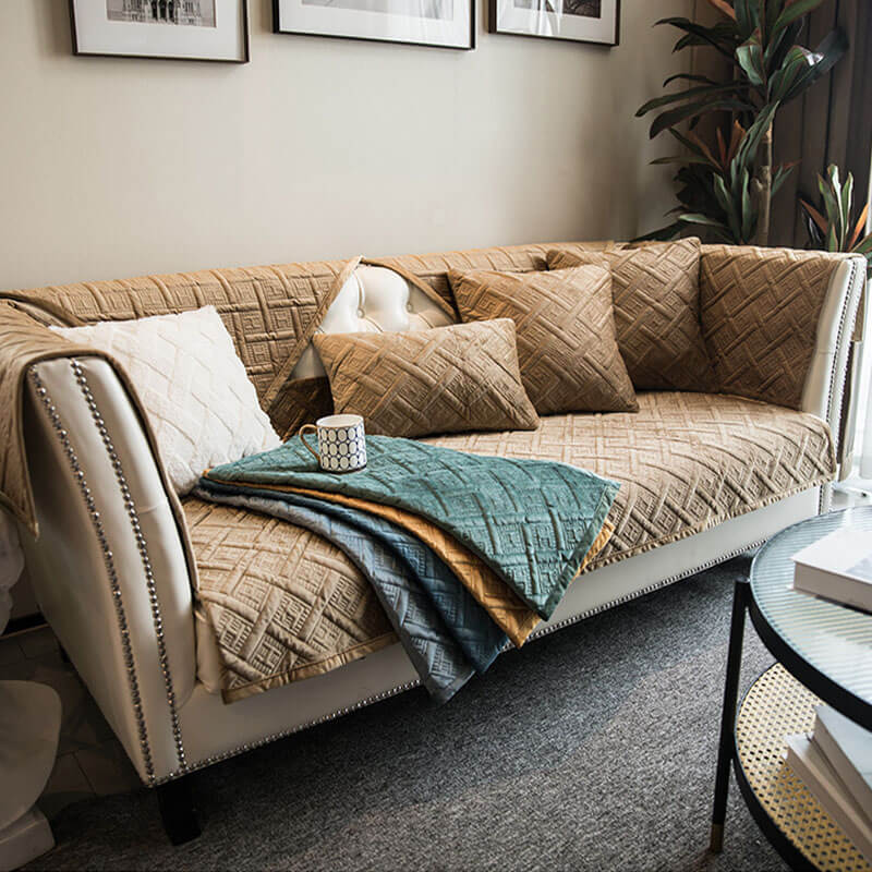 Vintage Dark Quilted Velvet Scratch-resistant Sofa Cover