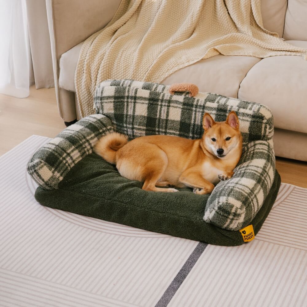 Vintage Chequered Washable Calming Dog & Cat Sofa Bed