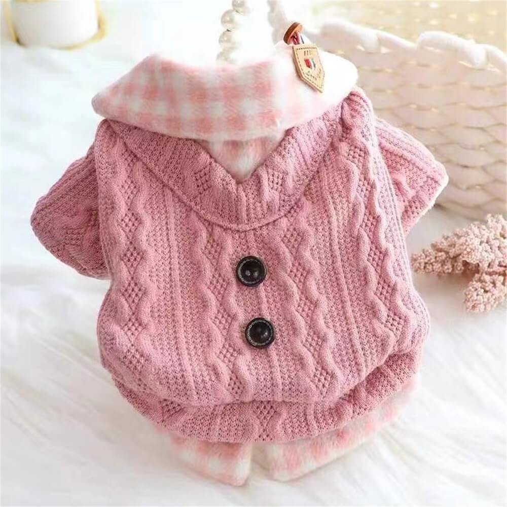 Cozy Knitted Dog Jumper Sweater with Plaid Collar – Available in Pink & Blue
