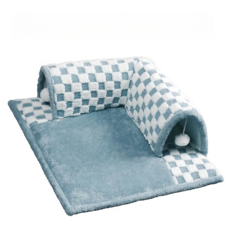 2-in-1 Funny Plush Plaid Cat Tunnel Cat Bed