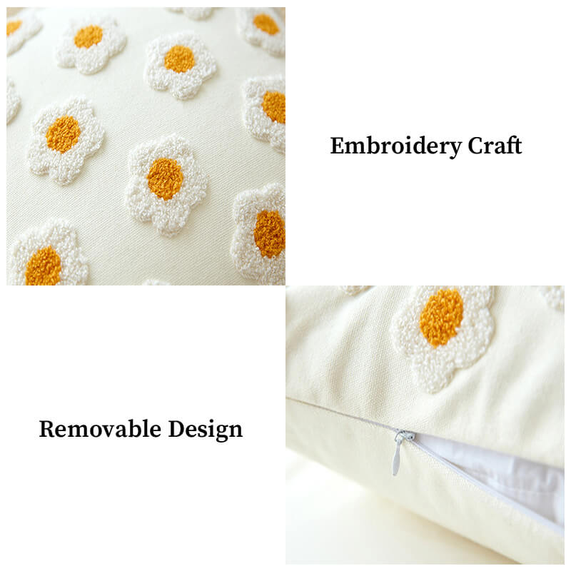 Embroidered Daisy Pillow Sofa Cushion