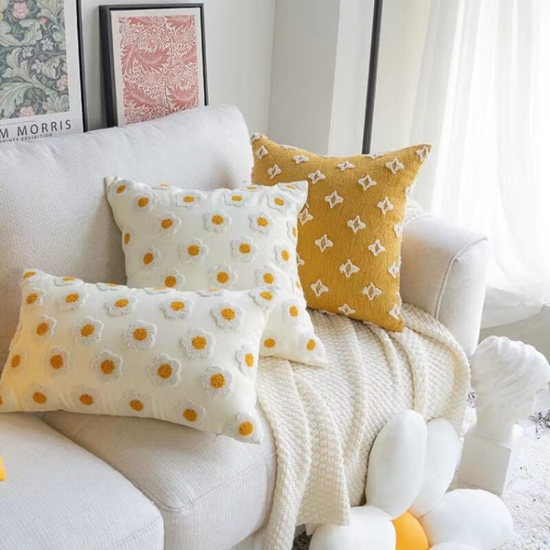 Embroidered Daisy Pillow Sofa Cushion