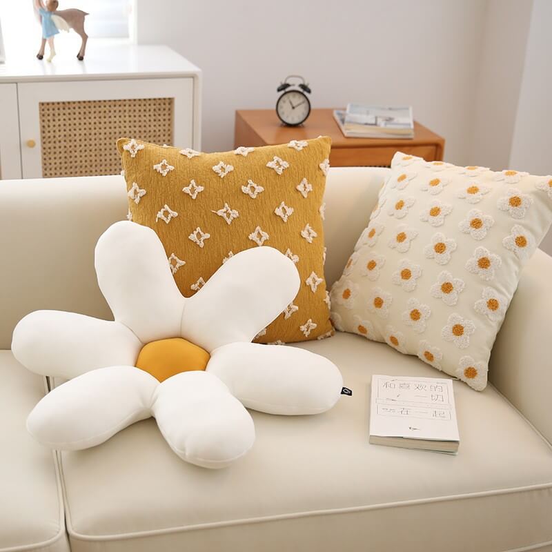Embroidered Daisy Pillow Sofa Cushion