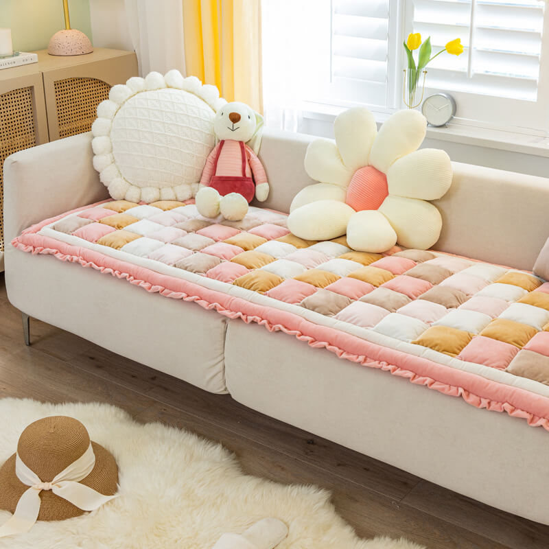 Soft Velvet Window Seat Cushion Washable Sofa Cover