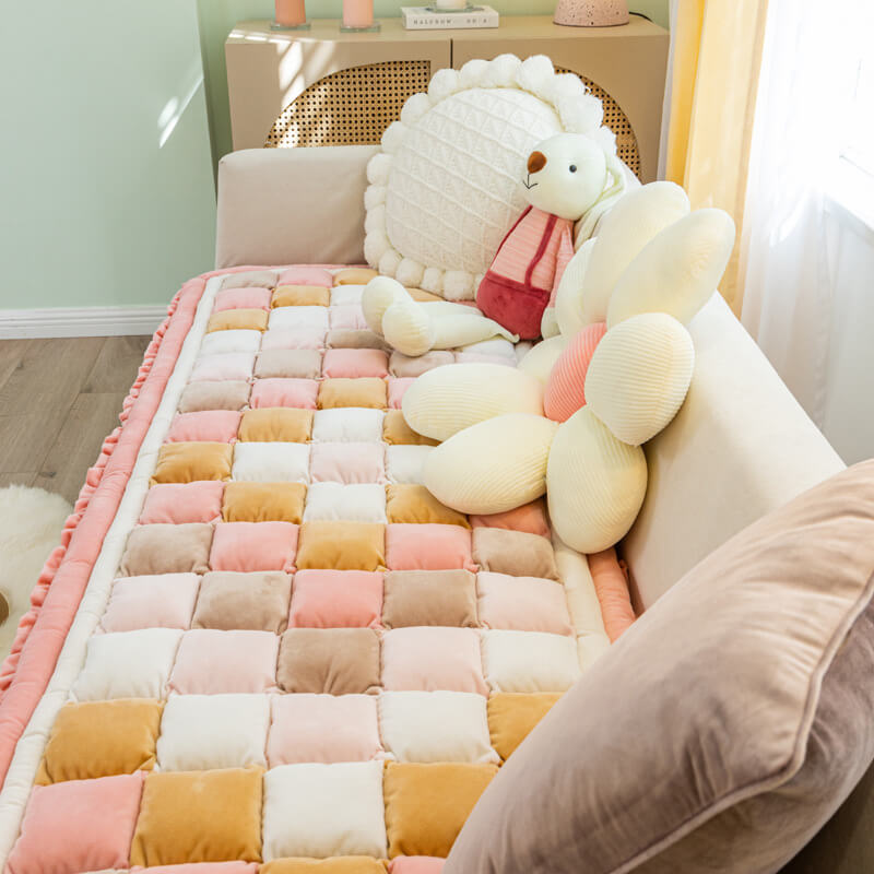 Soft Velvet Window Seat Cushion Washable Sofa Cover