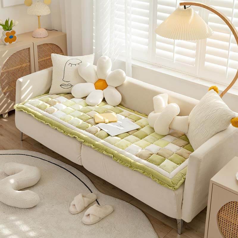 Soft Velvet Window Seat Cushion Washable Sofa Cover