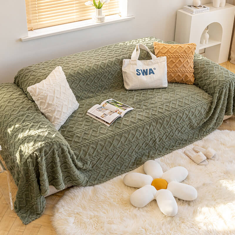 Solid Colour Fleece Blanket Furniture Protector Sofa Cover