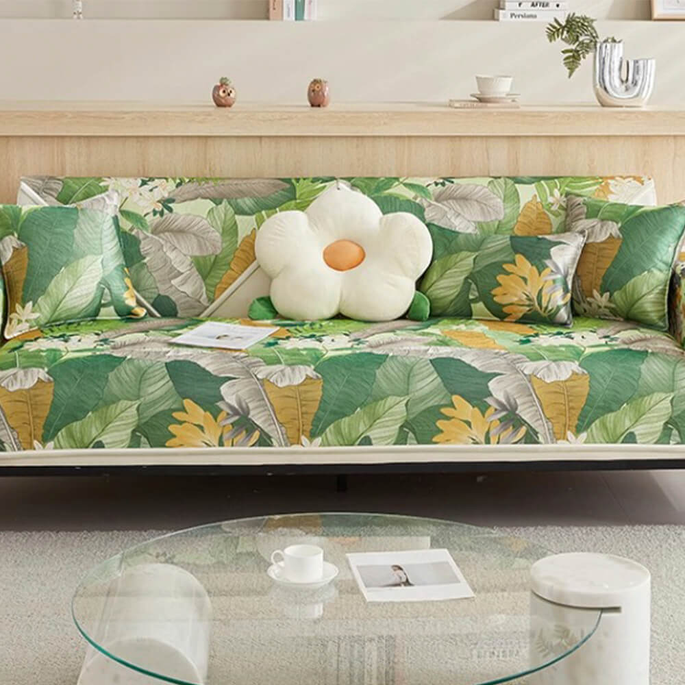 Tropical Leaves Cooling Non-slip Sectional Sofa Cover