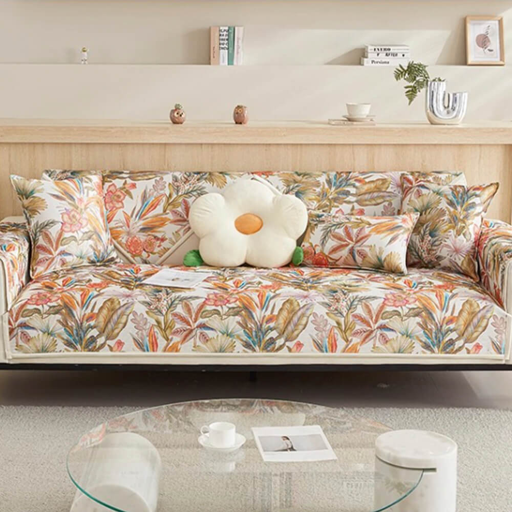 Tropical Leaves Cooling Non-slip Sectional Sofa Cover