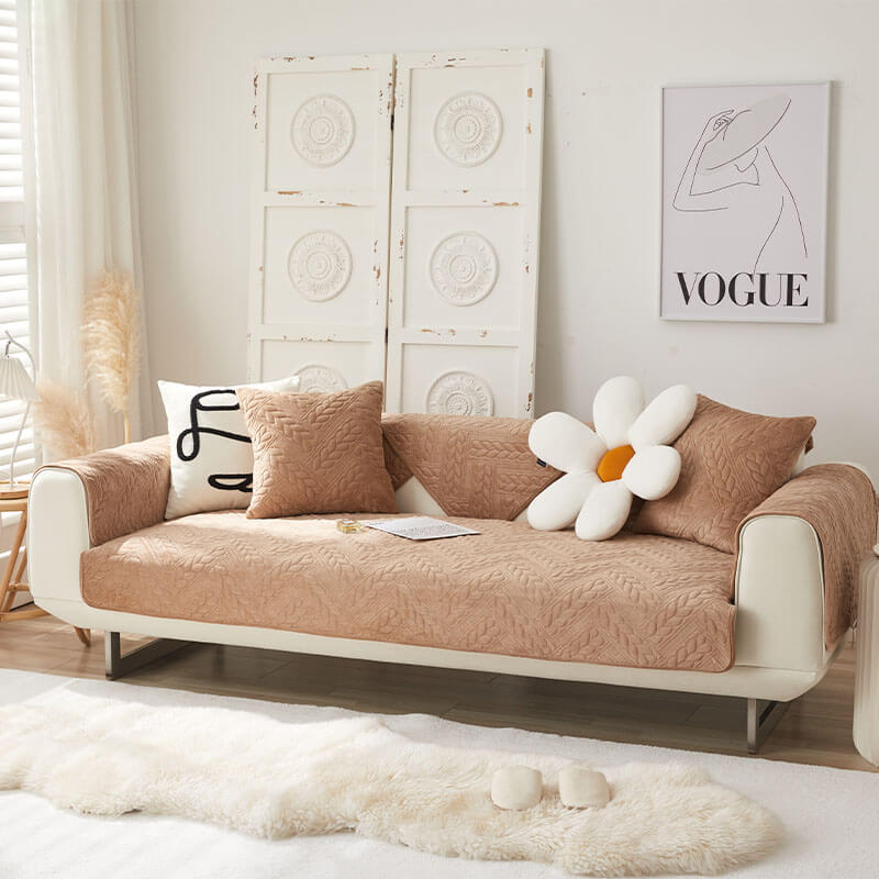 Warm Crystal Velvet Wheat Embroidery Non-Slip Sofa Cover