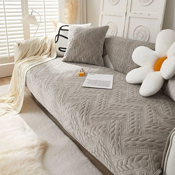 Warm Crystal Velvet Wheat Embroidery Non-Slip Sofa Cover