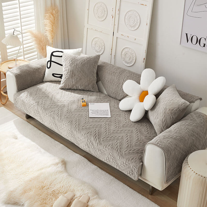 Warm Crystal Velvet Wheat Embroidery Non-Slip Sofa Cover