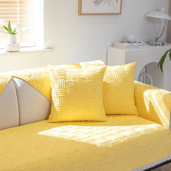 Weave Pattern Cotton Quilted Sectional Sofa Cover