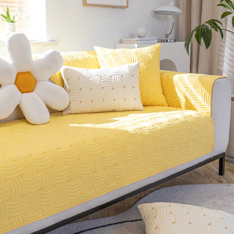 Weave Pattern Cotton Quilted Sectional Sofa Cover