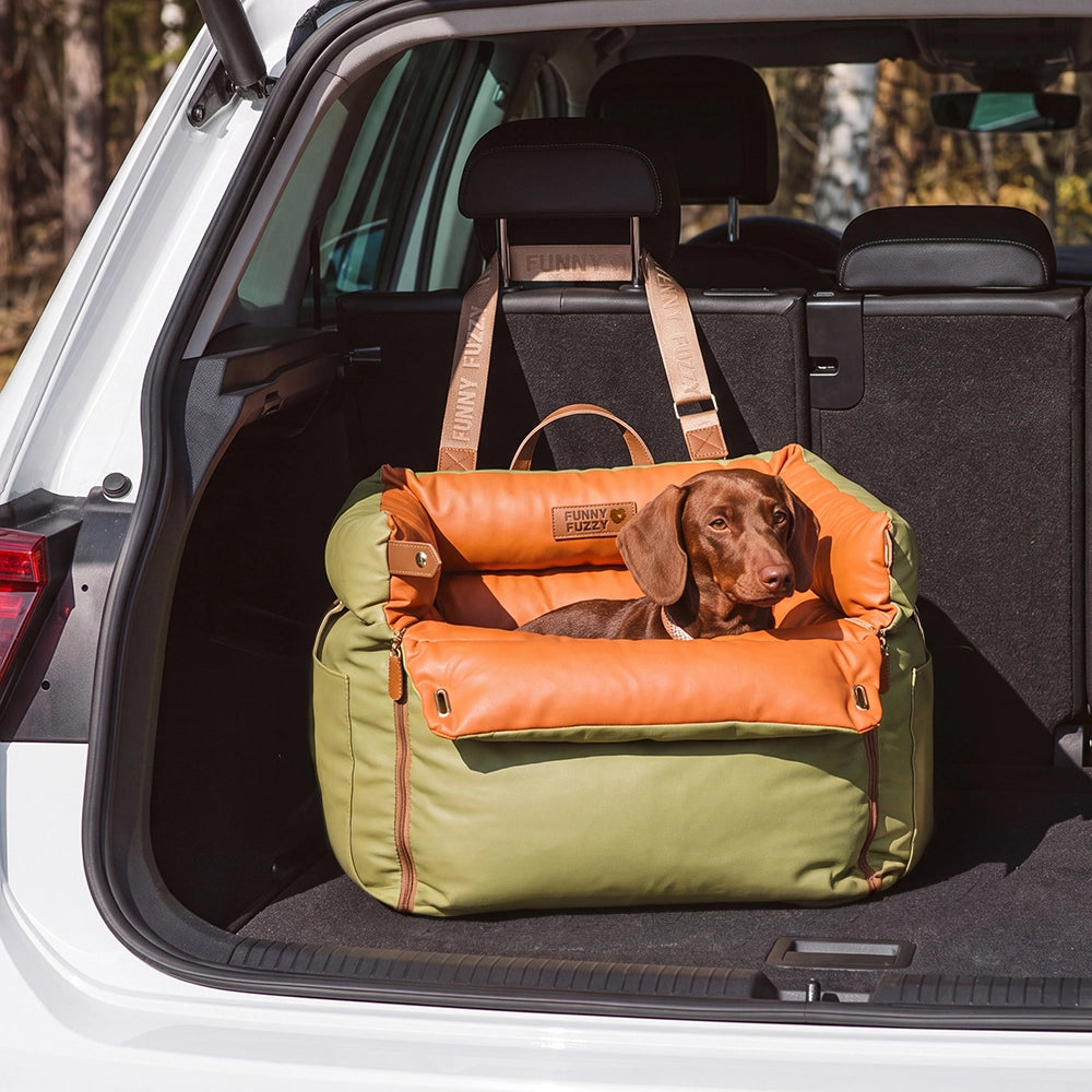 Deluxe Faux Leather Dog Car Seat Booster Bed - Urban Voyager