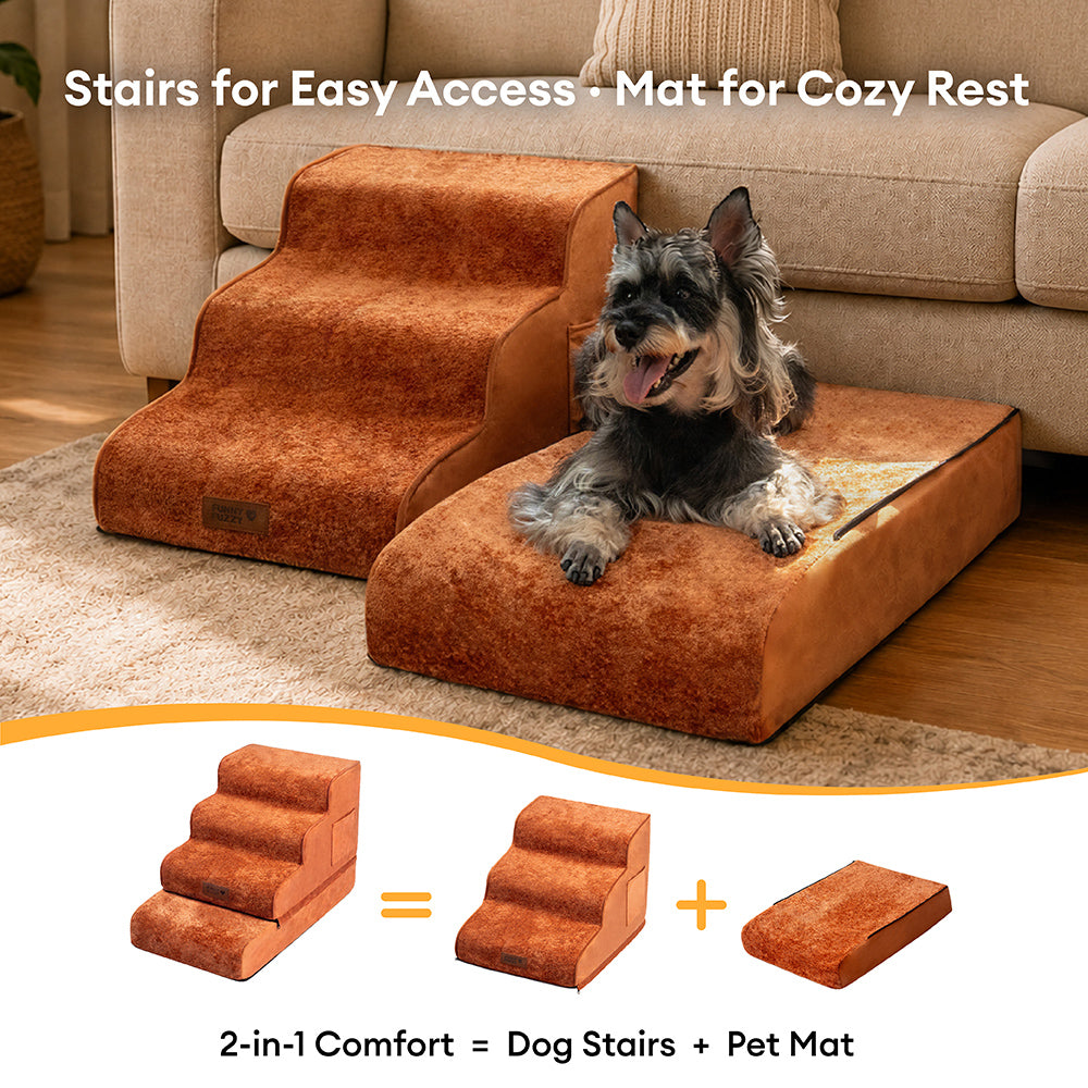 2-in-1 Foam Dog Stairs & Pet Mat with Plush Velvet Cover