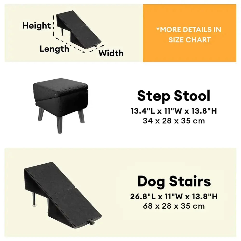 2-in-1 Convertible Wooden Home Step Stool Dog Ramp Stairs - Pet-Friendly Bedroom