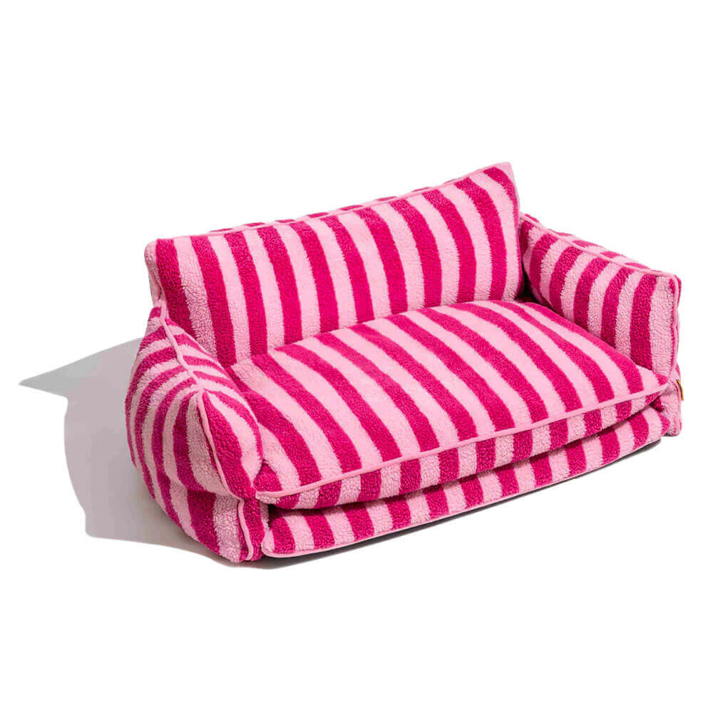 Trendy Striped Faux Lambswool Double Layer Garden Outdoor Dog & Cat Sofa Bed